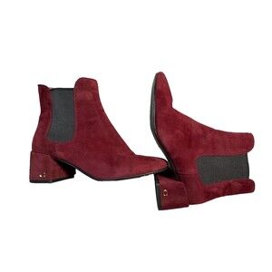 Coach Burgundy Suede Chelsea Ankle Boots Women Size 6 Chunky Heel Wine Red